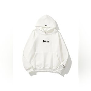 luxvelvet TURN Hoodie Sweatshirt Original White Black Lettering Womens Medium
